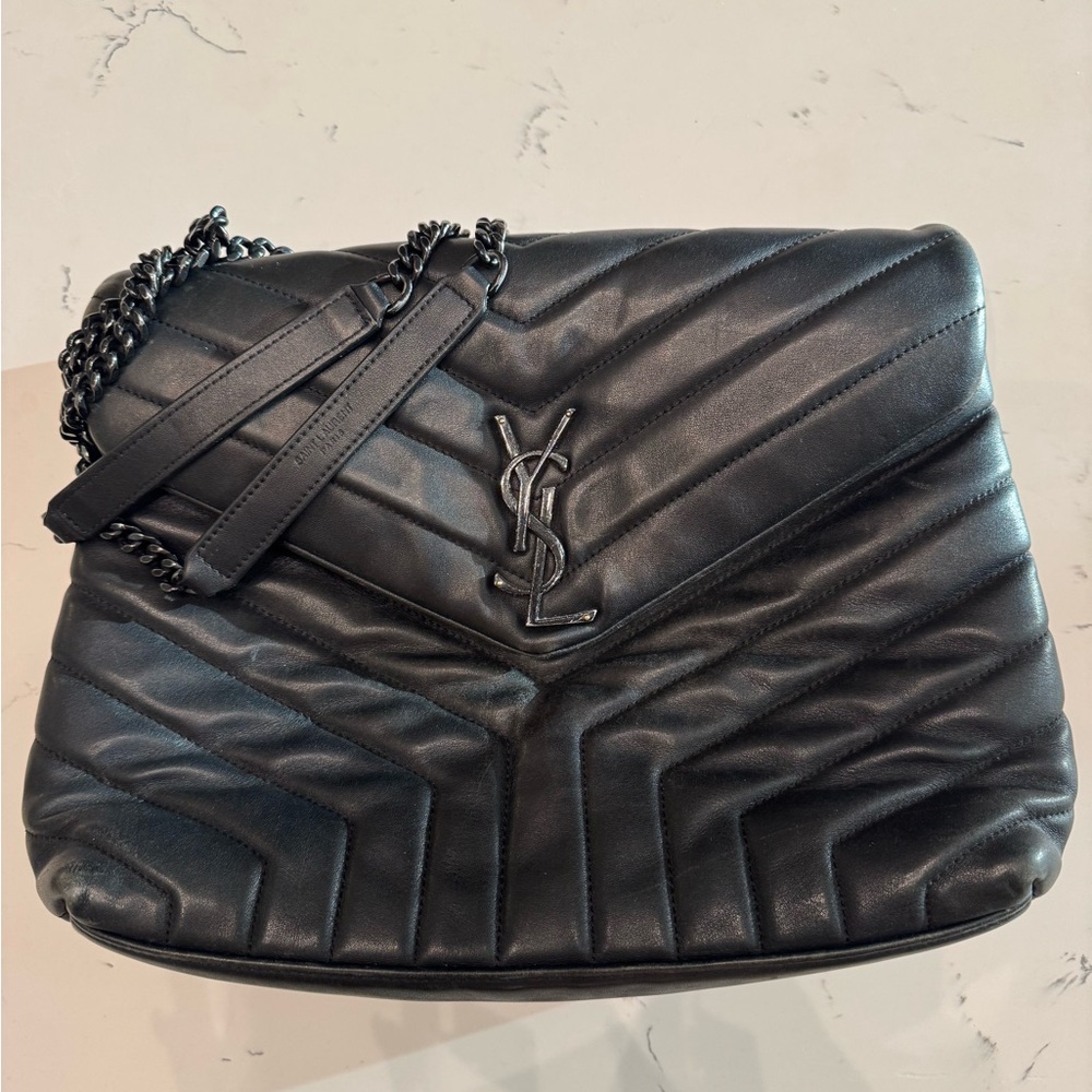 Saint Laurent Quilted Chevron Leather Shoulder Bag in Black - Picture 10 of 12